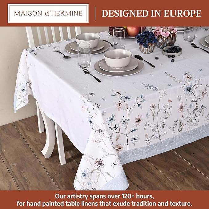 Maison d' Hermine Table Cloth Square Table 100% Cotton 54 x 54 Inches Fall Tablecloth Reusable Everyday Use for Thanksgiving Christmas Decorations Dining Farmhouse Party (Ice Florals)