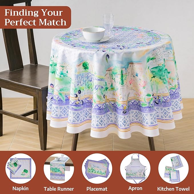 Maison d'Hermine Premium Table Cloth Round Table 100% Cotton 70 Inches Tablecloth Reusable Decorative Everyday Use for Dining Room, Farmhouse, Home, Party, Festive & Wedding - Luberon