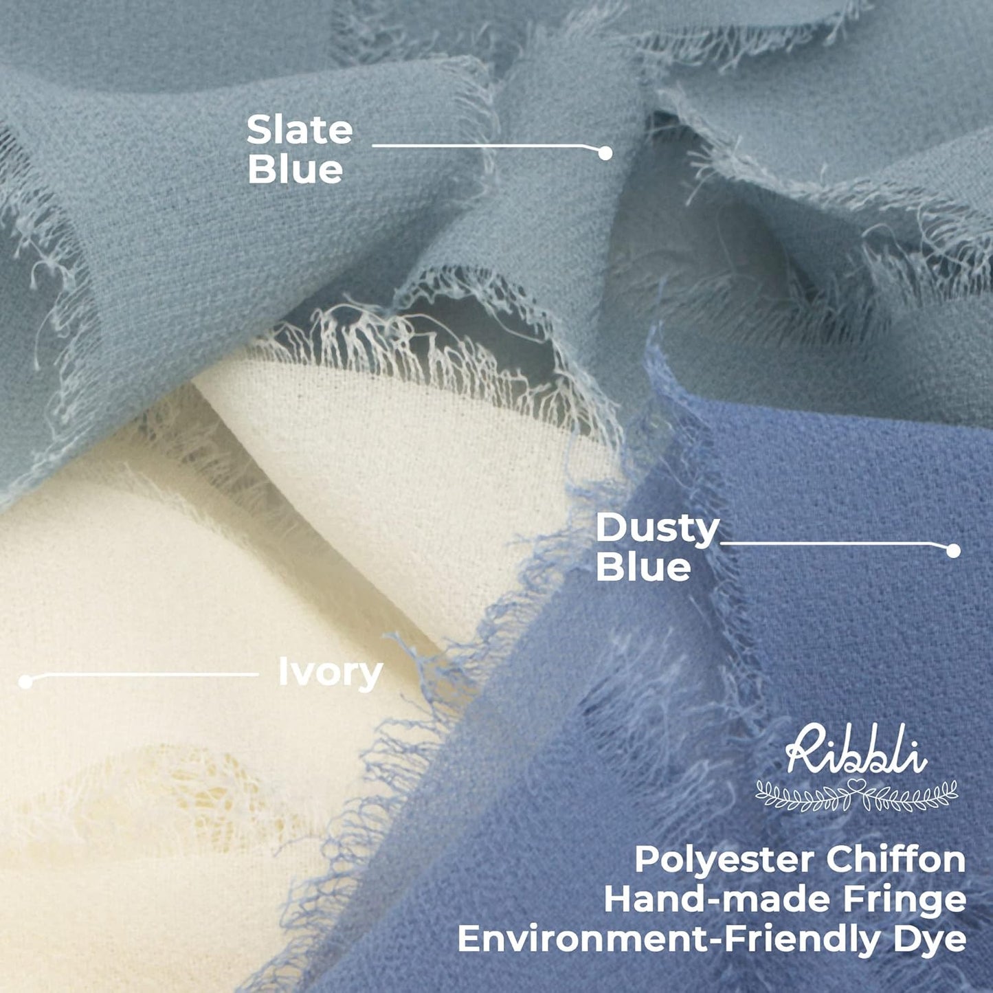 Ribbli Chiffon 1-1/2 inch x 20 Yard Handmade Fringe Cream Ivory Silk Ribbon for Wedding Invitations, Bridal Bouquets, Flower Arrangement Decoration