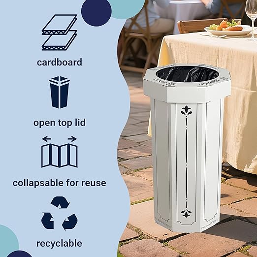 Eyely MPH1301C-SET2 Sal 25-Gallon Disposable Corrugated Cardboard Event Trash Can and Recycling Bin for BBQs, Beach, Parties & Events & Outdoor Activities, Bridal Ivory (Set of 2)
