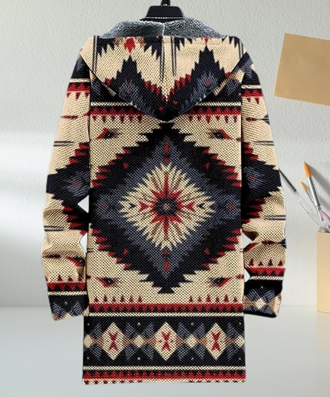 Men's Hooded Sweater Coat Knit Fleece Lined Long Cardigan Jacket with Zip Front Pocket Vintage Casual Zip Up