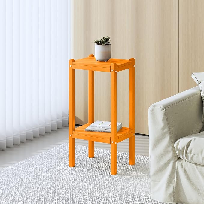 Costaelm Outdoor Side Table, 2-Tier Small Patio Coffee Tables for Outside, Outdoor End Tables for Patio, Adirondack Side Table for Outside, Outside Table for Pool, Porch, Garden, Orange