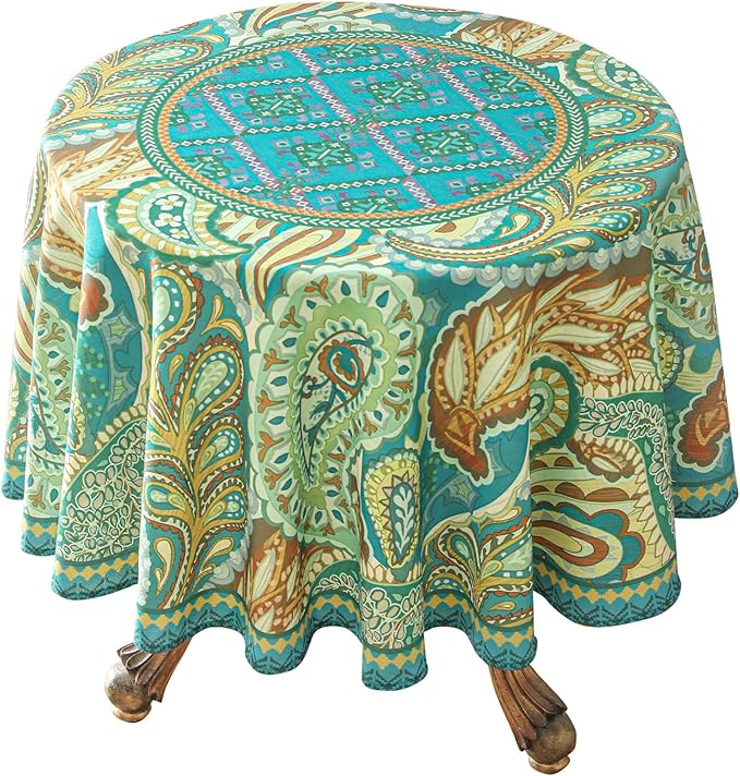 Linen 55 Inch Round Tablecloth,Wrinkle Resistant French Green Tablecloth Print with Froal,Decor Stitch Table Cloth for Thanksgiving,Dining Room,Home,Kitchen Diameter 55"-Milen