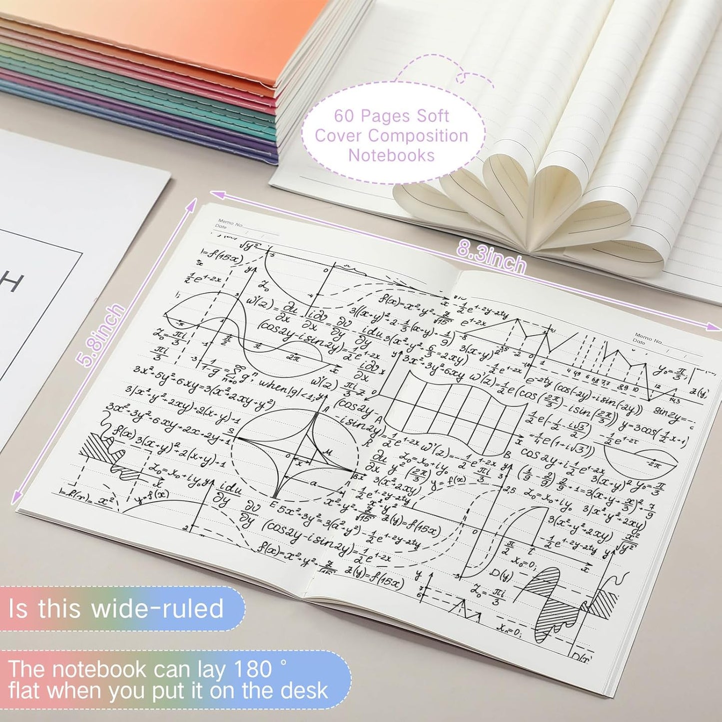 Handepo 100 Pack Composition Notebooks A5/A6 Ruled Lined Composition Kraft Notebooks Bulk Soft Cover Journals Travel Diary Memo for Students Classroom Office Supplies(A5,Gradient Color)