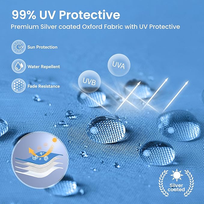 PHI VILLA 10x10 Pop Up Canopy Tent - One Push Setup, Instant Shade Tent with Vented Roof for Beach & Events - Includes Storage Bag, Sandbags, Stakes & Ropes (Blue)