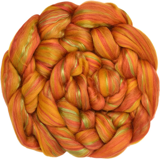 Merino Silk Luxe Tonal Designer Blend. Superfine Merino, Mulberry Silk, Tussah Silk. Top Roving for Spinning or Felting. Saffron Serenade 1oz