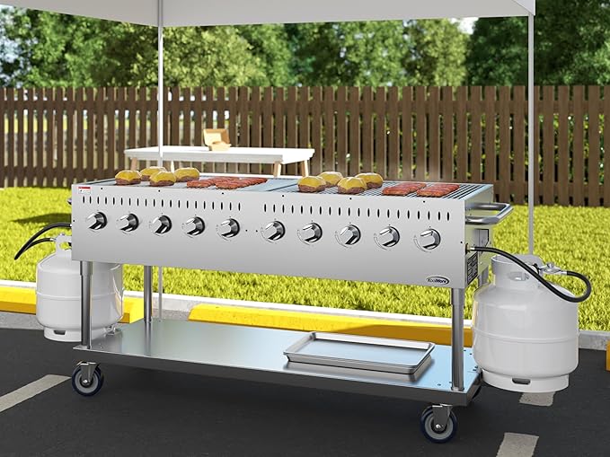 72 in. Commercial Mobile Outdoor Propane Gas Grill, ETL Listed in Stainless-Steel (KM-CGM-72)