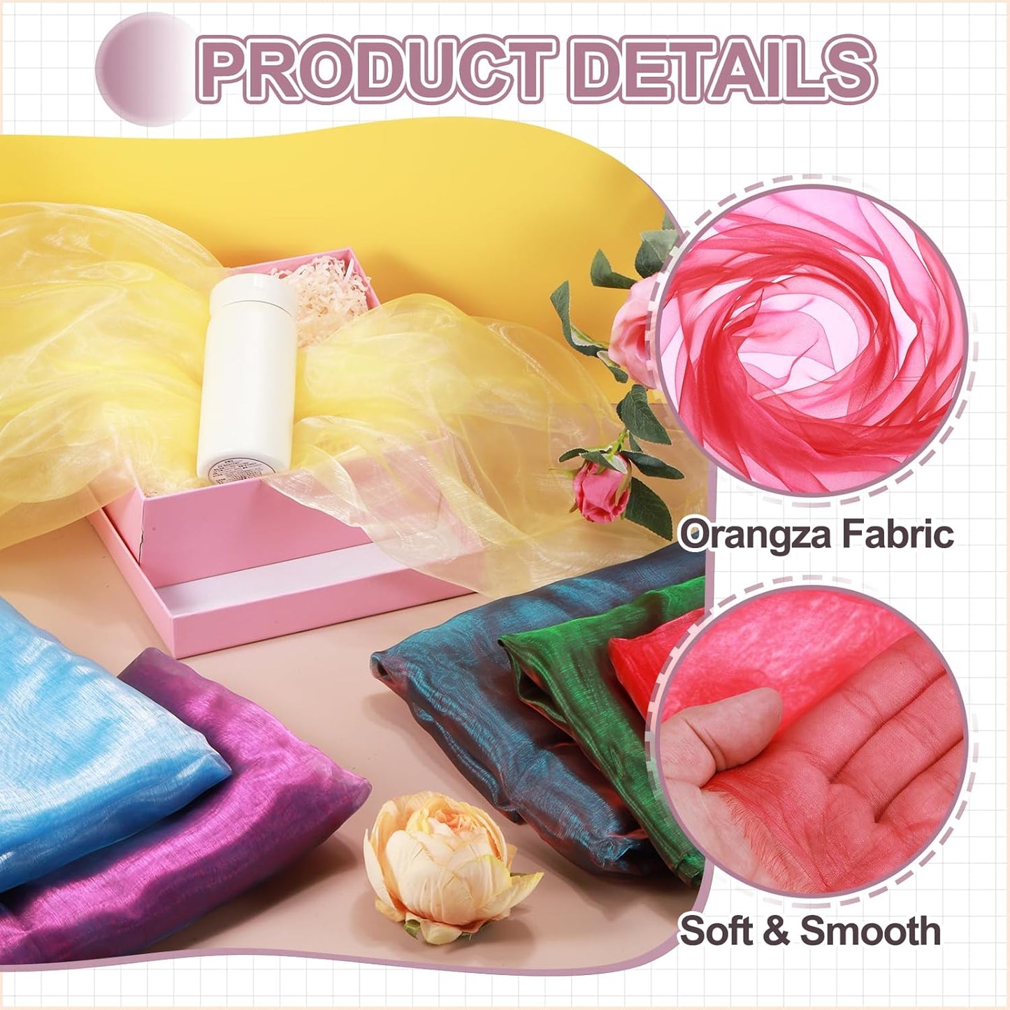 MECCANIXITY Iridescent Sheer Organza Fabric, 10 Yards x 59 Inches Solid Holographic Shiny Fabric Organza Cloth for Wedding, Curtains, Costume, Photo Background, Gradient Dark Red Yellow