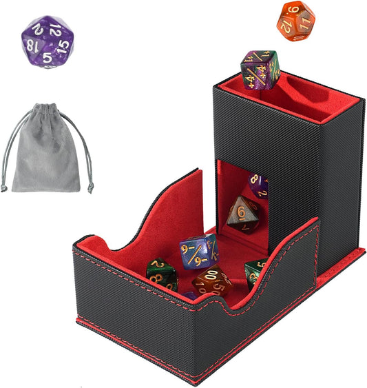 Dice Roller Tower, Premium DND Magnetic Dice Tray, Foldable PU Leather Dice Tower RPG Gifts for Dungeons and Dragons MTG Dm & Player Black/Red