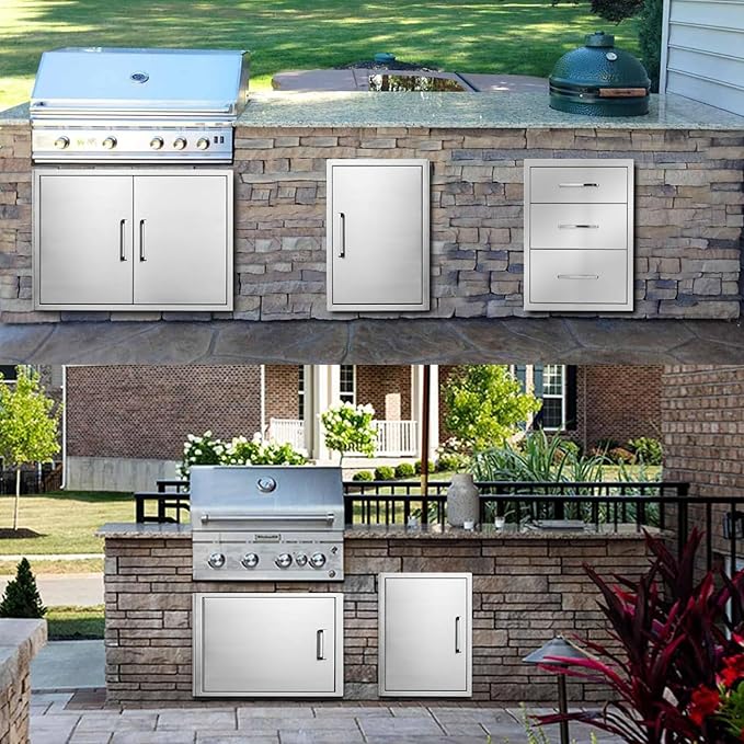 Outdoor Kitchen Door, 36" W23 H Outdoor Kitchen Access Door, Stainless Steel BBQ Double Door, Available for Outdoor Kitchen Island or Outdoor Kitchen.