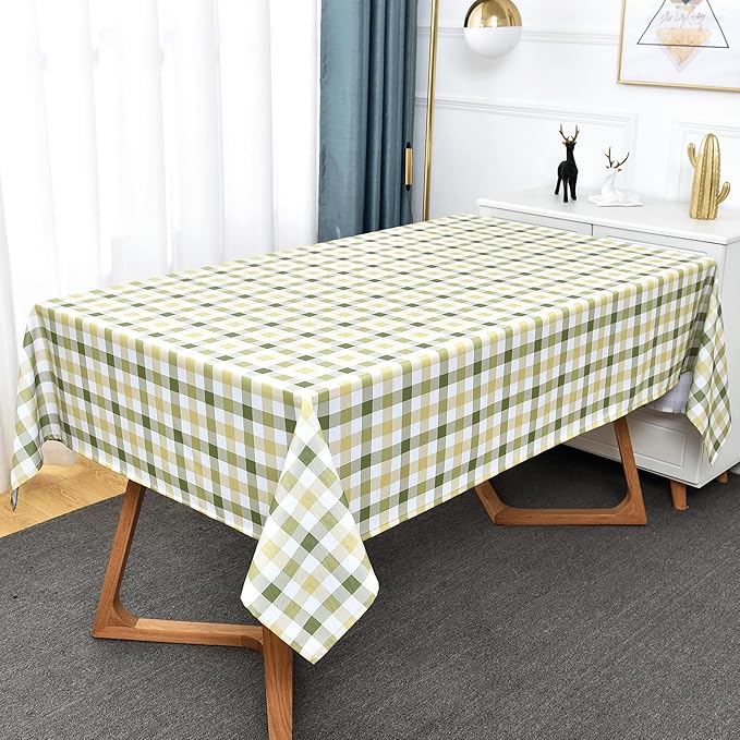 Classic Gingham Plaid Tablecloth Fabric - Rectangular 58x102 Inch Water Resistant Checked Table Cloth for Indoor/Outdoor Use - Table Cover for Kitchen, Picnics, Gardens, and Parties