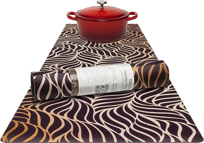 RIMONA'S Thermo Heat Resistant Table Runner and Trivet for Hot Dishes - Waterproof Hot Plates to Protect Table and Countertop - Kitchen & Dining 350F Heat Protector 40" - Fading Gold Leaves