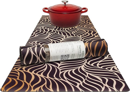 RIMONA'S Thermo Heat Resistant Table Runner and Trivet for Hot Dishes - Waterproof Hot Plates to Protect Table and Countertop - Kitchen & Dining 350F Heat Protector 40" - Fading Gold Leaves