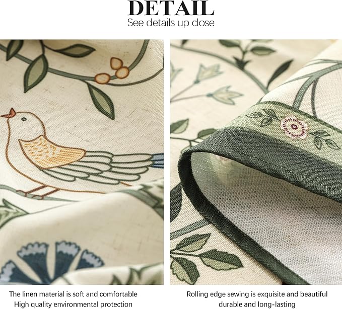 Linen 55 Inch Round Tablecloth,Wrinkle Resistant French White and Green Tablecloth Print with Froal,Decor Stitch Table Cloth for Thanksgiving,Dining Room,Home Diameter 55"-Idaho A