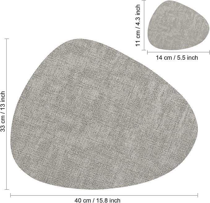 Placemats and Coasters, Washable Reversible Placemats Round Faux Leather Wipeable Place Mats Non Slip Heat Resistant Indoor Outdoor Table Mats (Set of 4, Gray Blue)