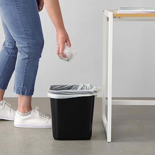 Amazon Basics Small Trash Can, Rectangular Commercial Office Wastebasket, 3 Gallon (Pack Of 6), Black