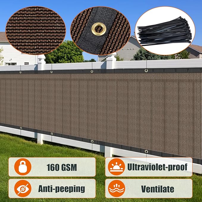 AYOHA 4' x 14' Privacy Fence Screen Fabric Mesh Shade Net Cover, Heavy Duty 160 GSM Privacy Barrier for Chain Link Fence, 90% Privacy Blockage, Excellent Airflow, Cable Zip Ties Included, Brown