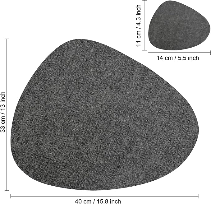 Placemats and Coasters, Washable Reversible Placemats Round Faux Leather Wipeable Place Mats Non Slip Heat Resistant Indoor Outdoor Table Mats (Set of 6, Gray Cream)