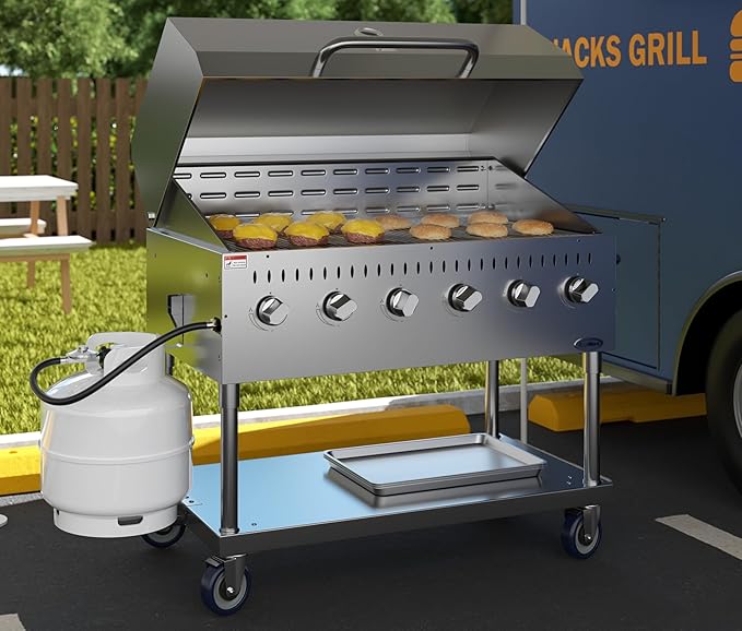 48 in. Commercial Outdoor Propane Gas Grill with Roll Dome Cover, ETL Listed in Stainless-Steel (CGKIT4-48D)