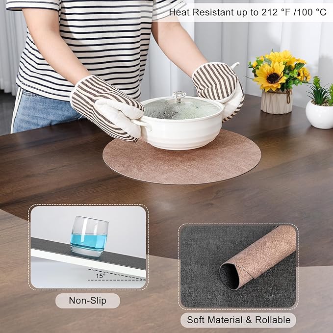 Myir JUN Round Placemats, Dual Sided Faux Leather Place Mats Set of 6 Indoor/Outdoor Non-Slip Washable Table Mats (Gray Pink, Set of 6)