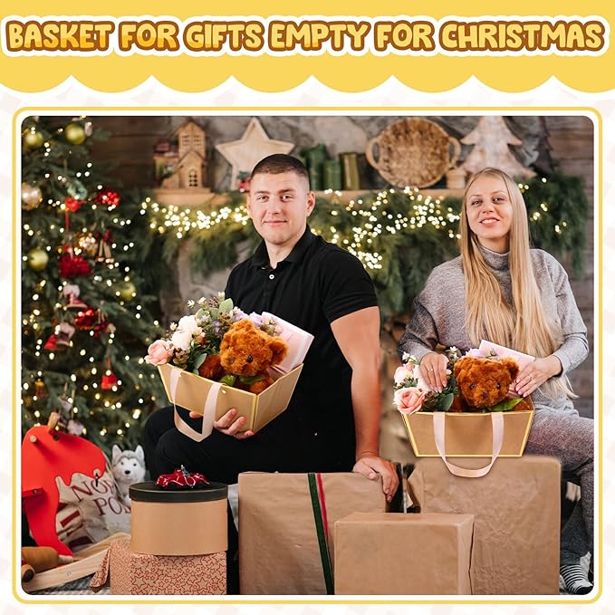 Pinkunn 48 Pcs Basket for Gifts Empty DIY Bulk Party Gift Basket Kit with Handles Market Trays for Packages Wrapping Wedding Party Anniversary Display(Brown, Gold,Classic)