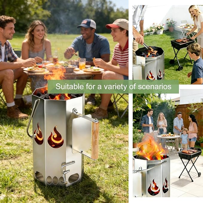 Ember Echo Heavy-Duty XL Charcoal Chimney Starter，Charcoal Starter Chimney Durable Quick-Ignition Grilling Essential for BBQ, Smoker, Pizza Oven, Outdoor Campfire & Fire Pit