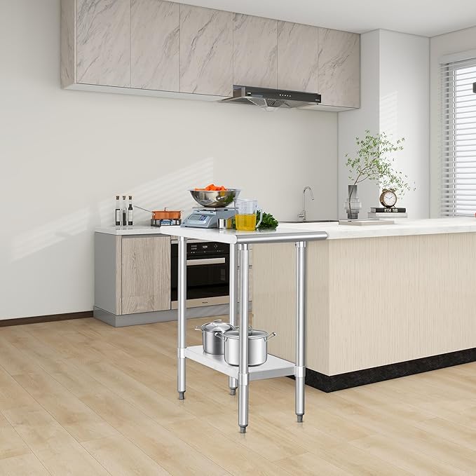 HARDURA Stainless Steel Table 30X18 Inches with Undershelf and Galvanized Legs NSF Heavy Duty Commercial Prep Work Table for Restaurant Kitchen Home and Hotel