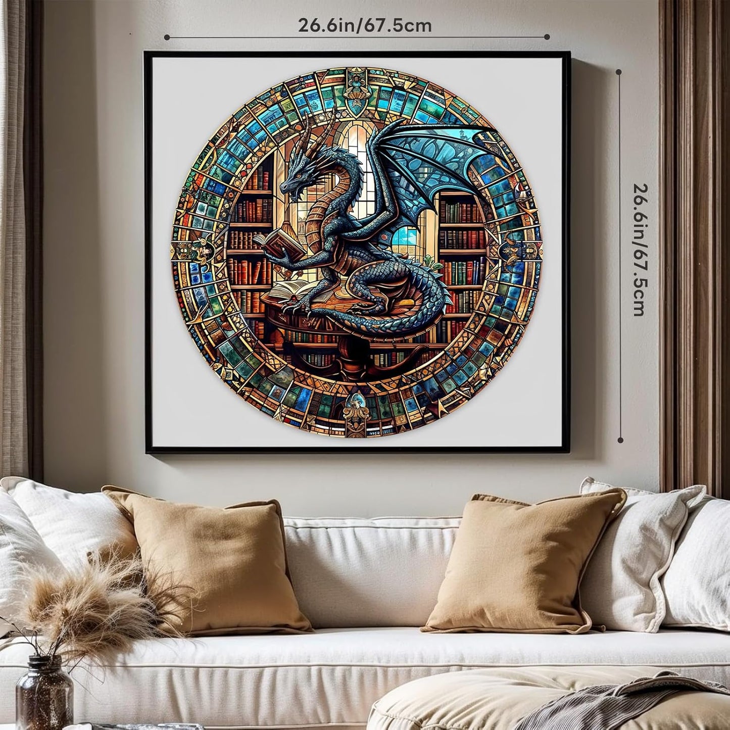 Round Puzzles for Adults 1000 Pieces, Hard Difficult Challenging Puzzles for Adults, Dragon's Library Jigsaw Puzzles 1000 Pieces for Seniors, 3D Visual Flat Puzzle (26.6 x 26.6in)