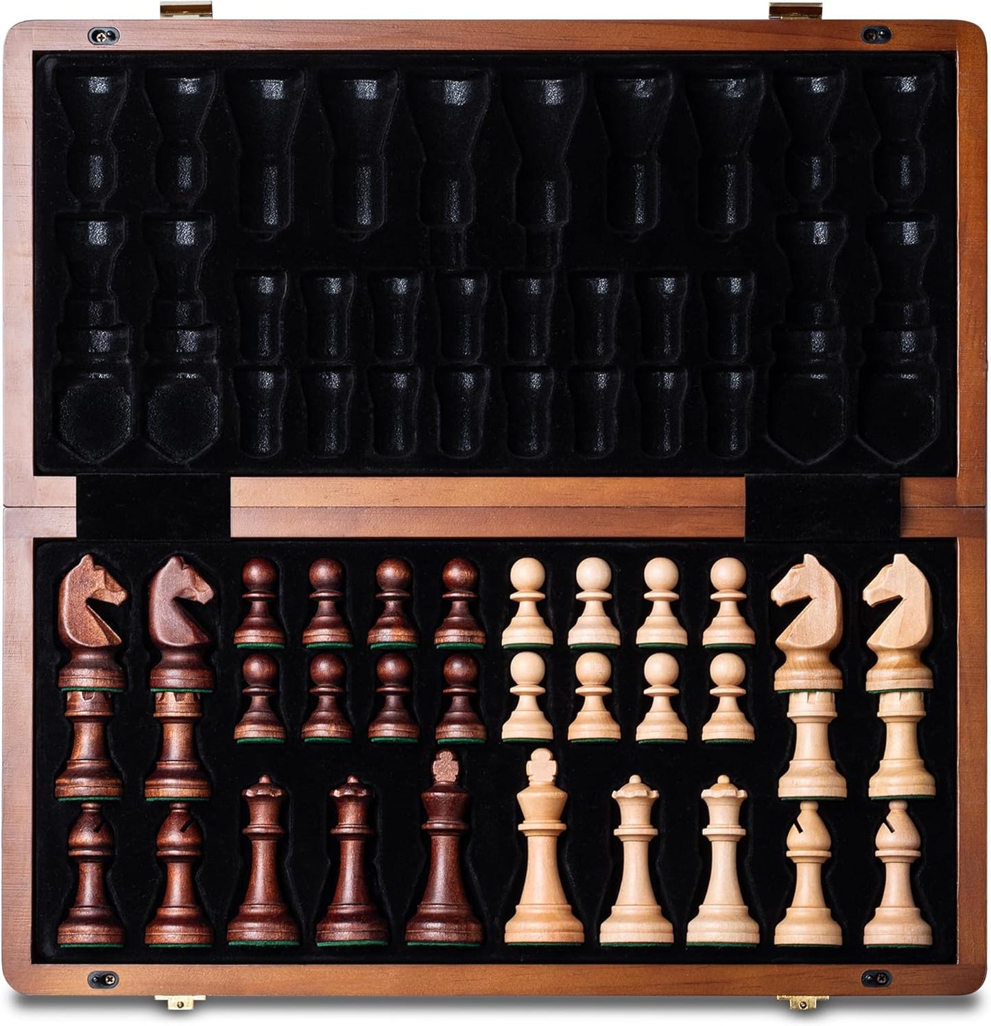 A&A 15" Magnetic Wooden Chess Set, Handmade 3" King Height Knight Staunton Chess Pieces with 2 Extra Queen, Folding Portable Travel Game Set
