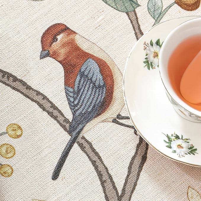 Linen 67 Inch Round Tablecloth,Wrinkle Resistant French Pink Tablecloth Print with Froal,Decor Stitch Table Cloth for Thanksgiving,Dining Room,Home,Kitchen Diameter 67"-Dewey A