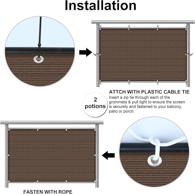 Eden's Decor Balcony Privacy Screen Brown 2'6"x 41' Cover Mesh Windscreen Weather-Resistant UV Protection for Backyard Deck, Patio, Balcony, Pool, Porch, Fence, Railing, Gardening