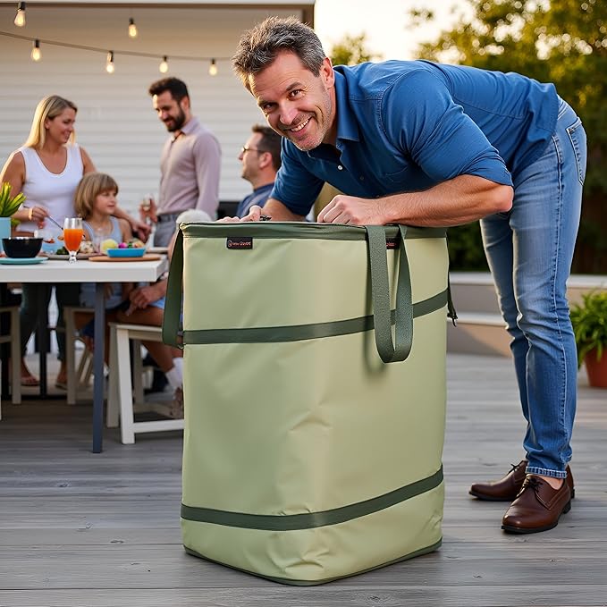 YUDI & GARDEN 46 Gallon Square Collapsible Yard Waste Containers, Collapsible Trash Can, Camping Trash Can - for Collecting Weeds or Leaf or Yard and Party Waste, Green