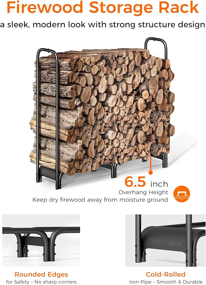 4ft Firewood Log Rack with Cover Outdoor, Heavy Duty Indoor Outdoor Firewood Storage Log Rack with Cover Combo Set Black