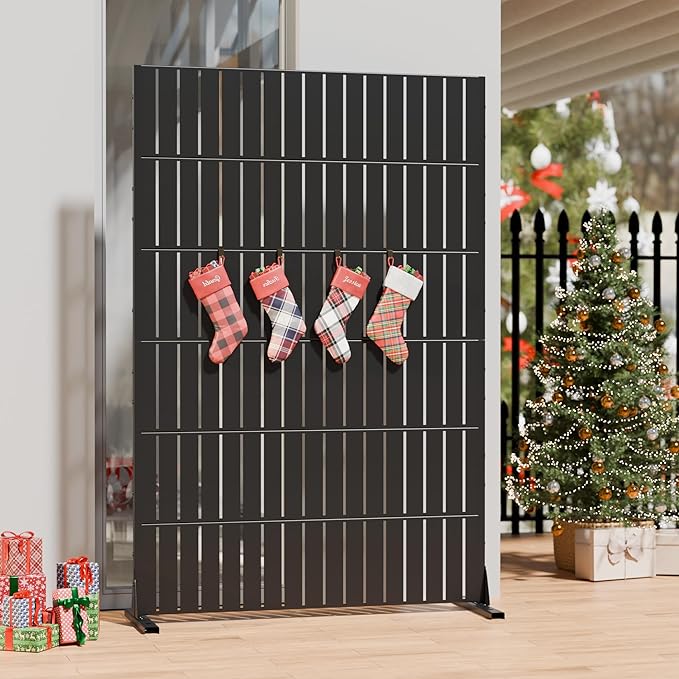 Casaphoria Metal Privacy Screen Outdoor, 72" H x 47" W Freestanding Decorative Privacy Screen for Patio Deck Balcony Garden with Stable Base, Black-Fence