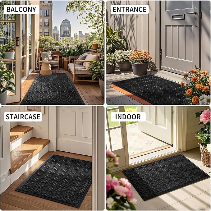 Yimobra Large Door Mat Outside Entrance 47x32, Waterproof Heavy Duty Outdoor Mats for Front Door, Non Slip Rubber Entry Mat for Garage Patio Indoor, Easy Clean, Black