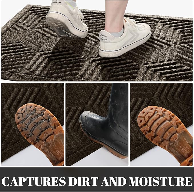 Yimobra Large Door Mat 36x24, All-Season Waterproof Outdoor Mats for Front Door Entrance with Drainage Holes, Heavy Duty Non-Slip Doormat for Garage Patio Entryway Indoor, Brown