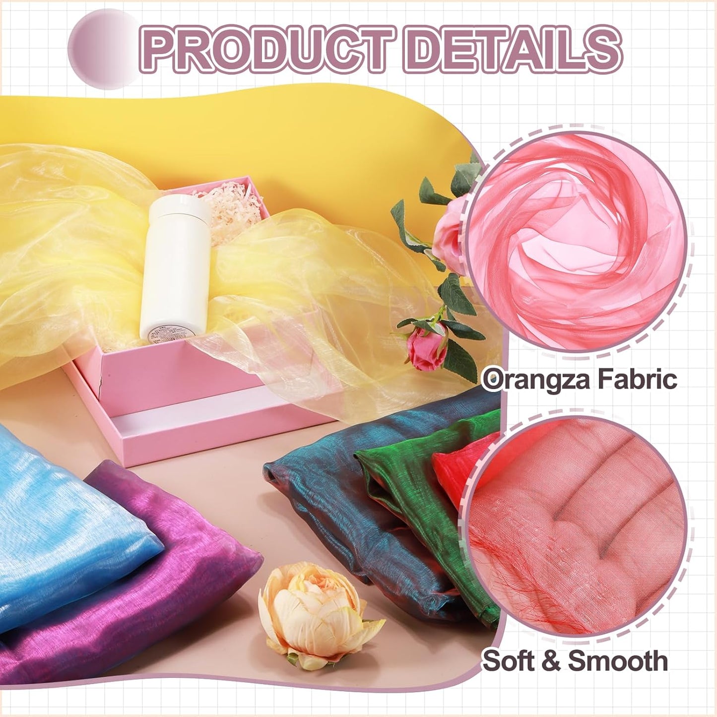 MECCANIXITY Iridescent Sheer Organza Fabric, 10 Yards x 59 Inches Solid Holographic Shiny Fabric Organza Cloth for Wedding, Curtains, Costume, Photo Background, Gradient Watermelon Red