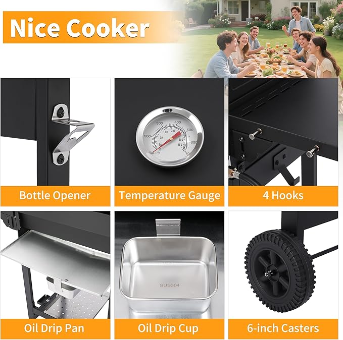 3-Burner 28650 BTU Propane Gas Grill, 252 Sq. In. Cast Iron Grates, Portable Outdoor BBQ with Foldable Side Shelves for Camping Patio, Black