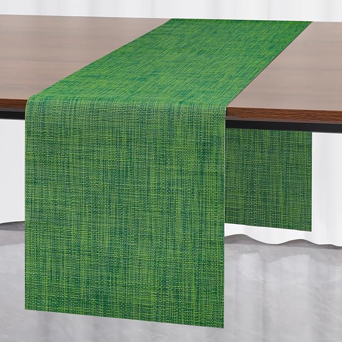 Myir JUN Table Runner, Vinyl Table Runner Indoor Arbitrarily Cropped Runner for Table Heatproof for Home Party (Dark Green, 12 x 94 inch)