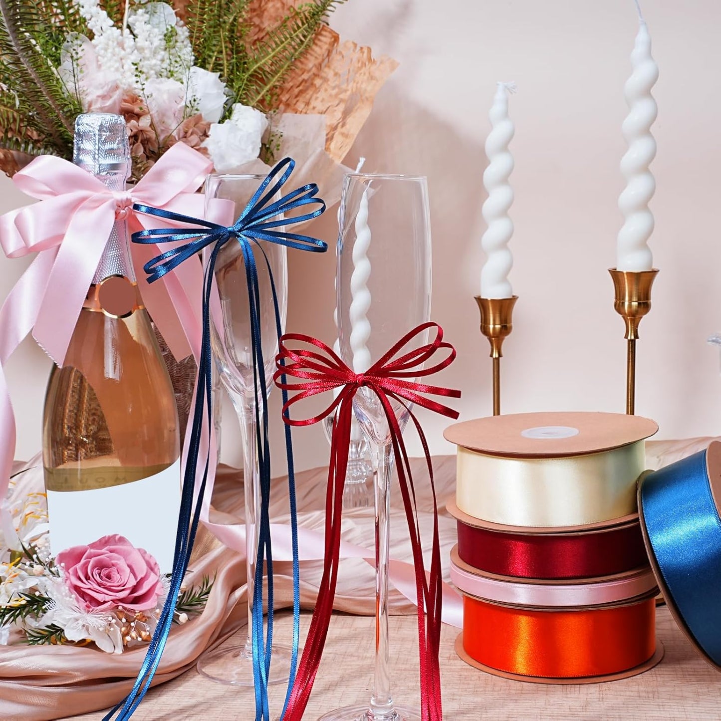 LaRibbons Burgundy Satin Ribbon 1/8 Inch 100 Yards Luxury Double Faced Red Silk Ribbon for Flower Bouquet Crafts Gift Wrapping Wedding Bow Christmas Decoration