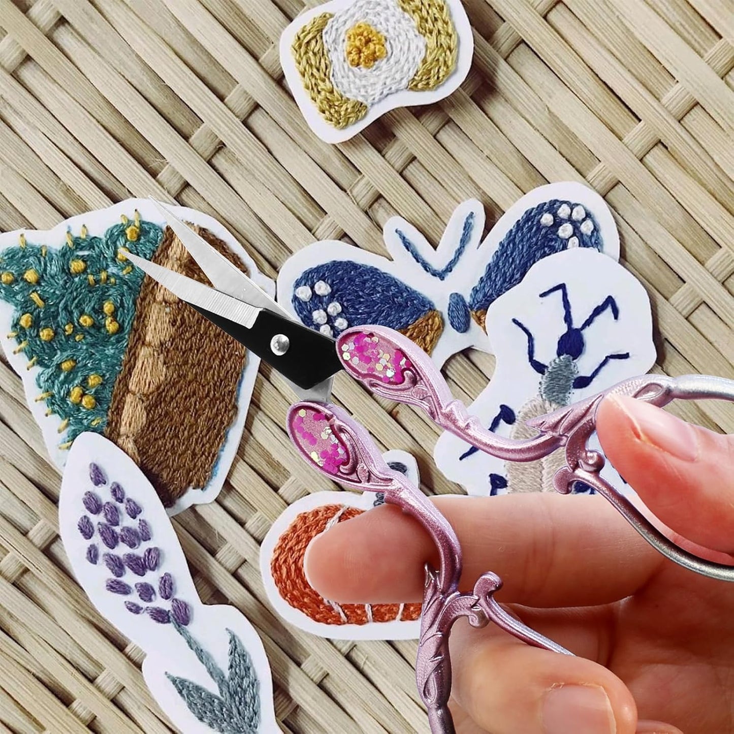 BIHRTC 4.5 Inch Sewing Embroidery Scissors with Artificial Leather Cover Stainless Steel Scissors Shears for Craft Sewing Threading DIY Needlework Manual Sewing Handicraft DIY Tool