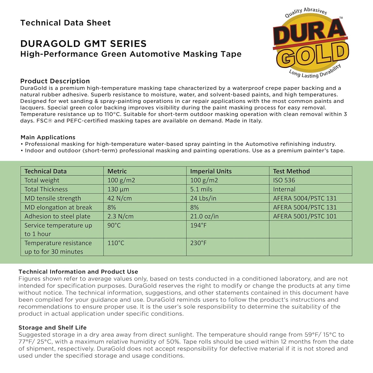 Dura-Gold Green Automotive Masking Tape 1/2 Inch (12mm x 55 Yards), 4 Rolls - Premium High-Performance, Heat Resistant - Auto Refinish Painting, Car Detailing, Autobody, Industrial, Painters Tape