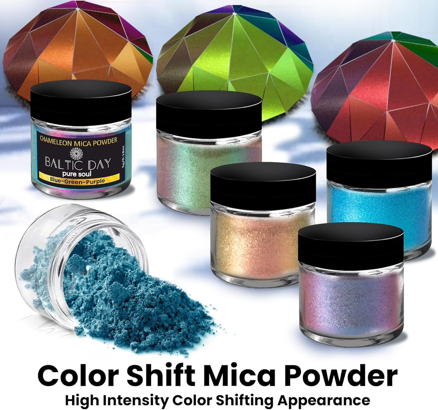BALTIC DAY - Chameleon Mica Powder, 8 Jars of Color Shift Mica Powder Set - Epoxy Resin Color Pigment Powder - Chameleon Powder - Holographic Mica Powder - Nr2