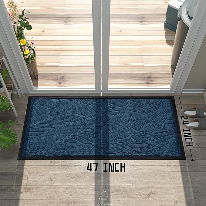 Yimobra 47x24 Large Door Mat Outdoor Indoor, All-Season Waterproof Door Mat Outside Entrance, All-Weather Non-Slip Outside Doormat for Garage Patio Entryway, Blue