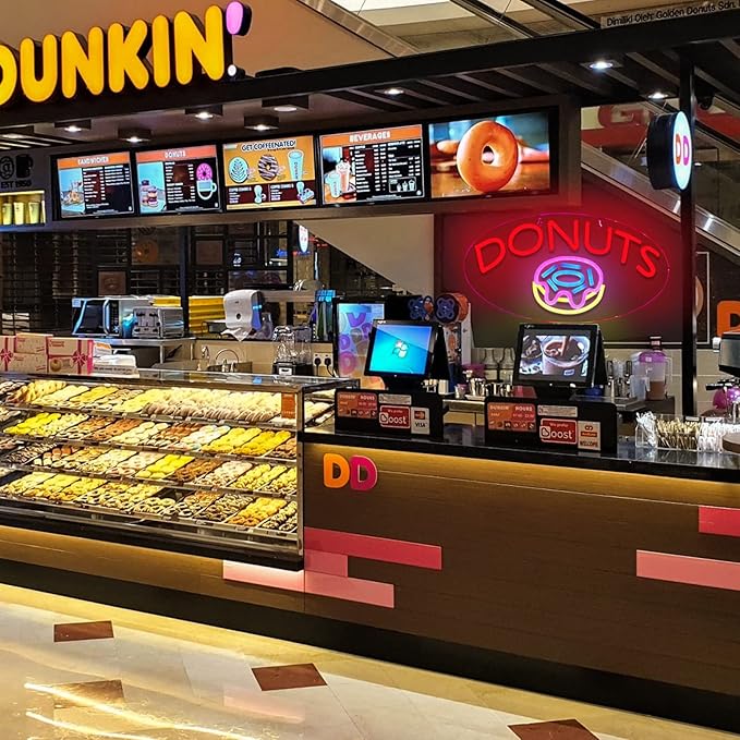 JFLLamp DONUTS Neon Signs for Wall Decor Neon Lights for Business Led Signs Suitable for Bakery Dessert Cake Shop Convenience Stores Supermarkets 5V Power Adapter 16.1*9 Inch (Blue+ Red+Pink+Yellow)