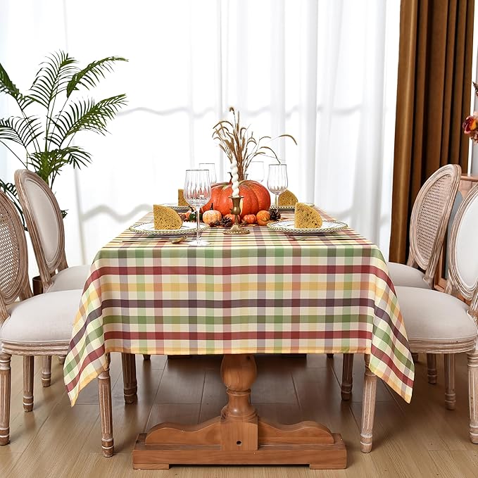 Waterproof Checkered Tablecloth Fabric - Rectangle 58x84 Inch Christmas Thanksgiving Day Table Cloth for Indoor/Outdoor Use - Harvest Table Cover for Kitchen,BBQs,Parties