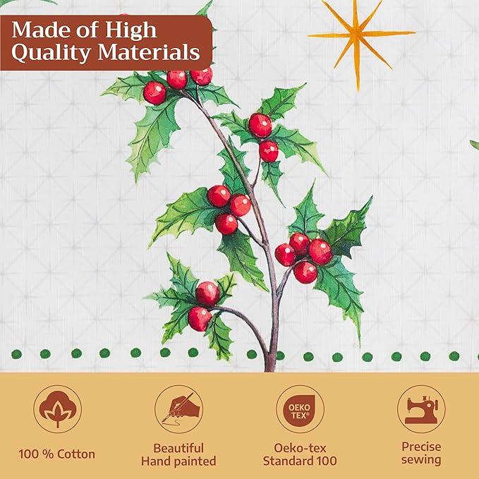 Maison d' Hermine Table Cloth Rectangle Table 100% Cotton 60 x 120 Inches Fall Tablecloth Reusable Everyday Use for Thanksgiving Christmas Decorations Dining Farmhouse Party (Poinsettia Christmas)
