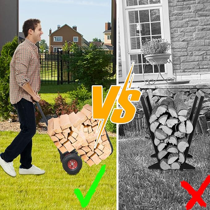 Kapler Firewood Cart with Wheels - Heavy Duty Steel Dolly Hauler - 250 LB Capacity & 600D Oxford Cloth for Indoor Outdoor Fireplace Fire Pit Use