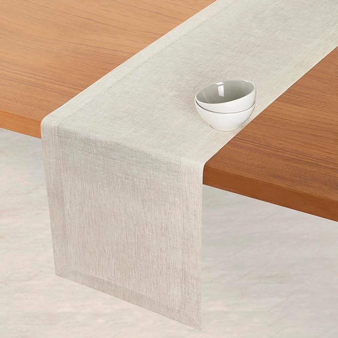 D'Moksha Homes Linen Light Natural Table Runner 144 Inches Long - 100% Pure Linen Extra Long Table Runner 14 x 144 Inch for Valentines, Holiday - Machine Washable