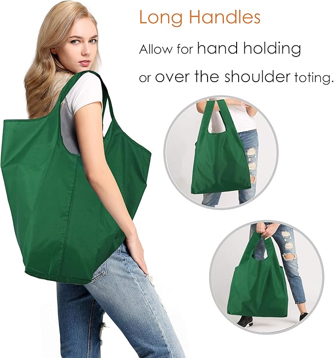 BeeGreen Christmas Green Reusable Shopping Bags Green Wholesale Reusable Grocery Bags Bulk Foldable-Machine Washable with Zipper Storage Pouch 20 Pieces